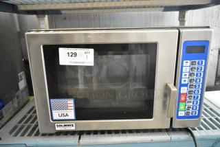 Brand new Solwave SWA21T countertop microwave oven, stainless steel, 208/240V, 1 phase. Features keypad, USA-made label.