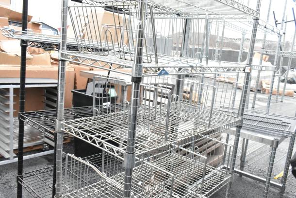 Chrome finish 6-tier wire shelving unit, sturdy build, buyer dismantles. Perfect for storage, shipping costs apply.