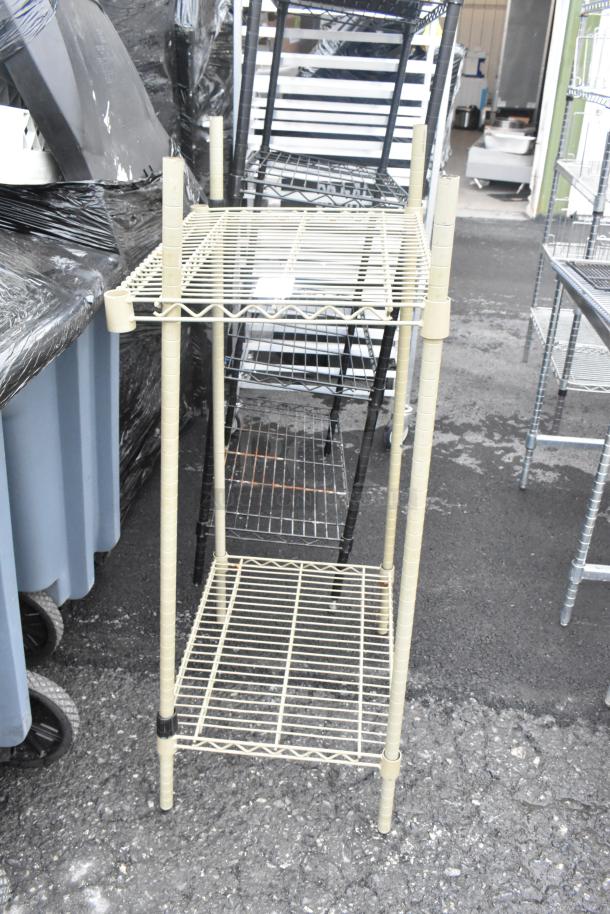 Chrome finish 2-tier wire shelving unit, used condition, buyer must dismantle; ideal for storage, consider freight charges.