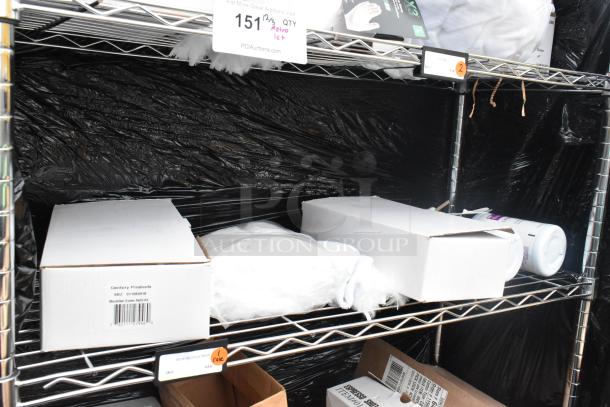 Chrome finish 6-tier wire shelving unit with lotion, hand soap, and microfiber duster refill. Buyer must dismantle.