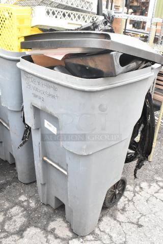 Rubbermaid gray poly trash can with contents, includes a poly bin. Marked "Store #646416, 230 Varick Street, Trash 2."