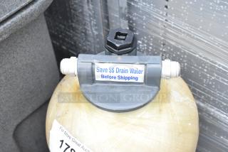 WG830 Water Filter Tank, model WG830, with visible "Save $$ Drain Water Before Shipping" label on gray cap.