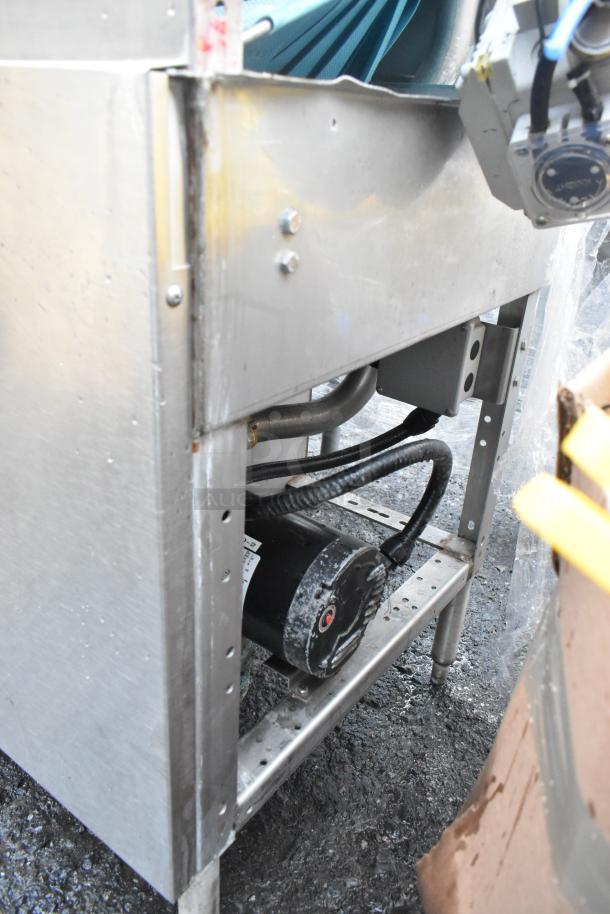 Hobart C44A conveyor dishwasher, stainless steel, 480V, 3 phase, visible motor and wiring, used condition.