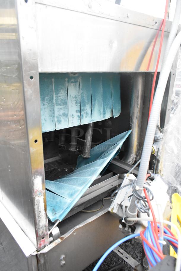 Hobart C44A stainless steel conveyor dishwasher, commercial floor model, shows interior components. 480V, 3 phase.