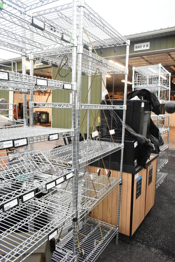 Chrome finish 6 tier wire shelving unit, sturdy construction, visible tags and labels, good condition, dismantling required.