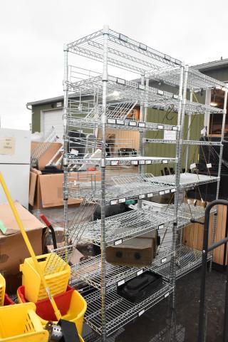 Chrome finish 8 tier wire shelving unit, used condition. Buyer must dismantle. Consider freight charges.