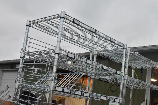 Chrome finish 8-tier wire shelving unit in good condition with adjustable shelves. Buyer must dismantle for shipping.