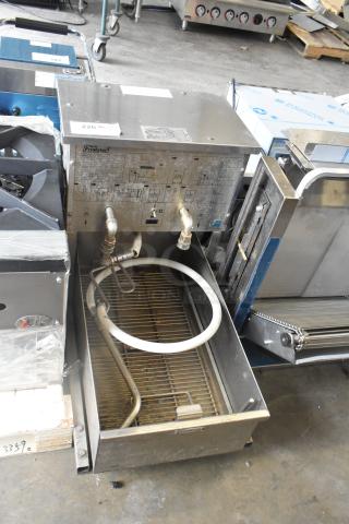 Pitco Frialator stainless steel commercial fryer oil filtration system on casters, used condition, with control panel and hose.