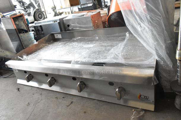 BRAND NEW Cooking Performance Group CPG GT-CPG-48-NL 48" gas countertop griddle, 120,000 BTU, thermostatic controls, flame failure protection, scratch and dent condition.