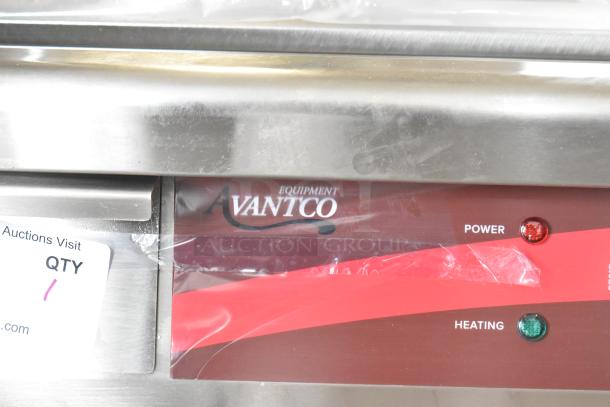 Brand new Avantco 177EG24N stainless steel commercial griddle, scratch-and-dent condition, with thermostatic controls.