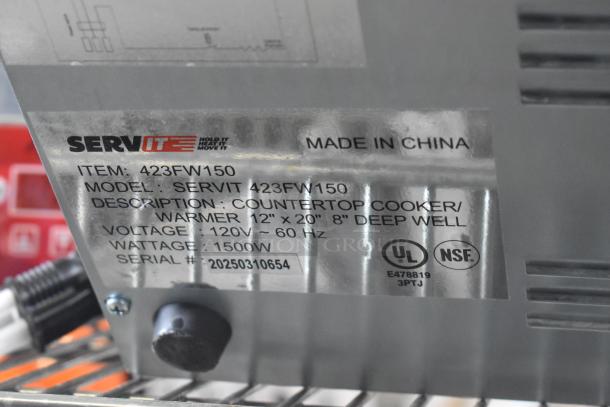 ServIt 423FW150 stainless steel food warmer, 12"x20", 120V, 1-phase, digital controls, new with minor scratches. UL, NSF certified.