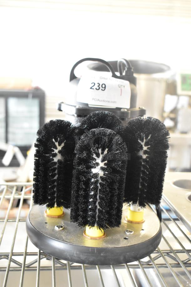 Brand new MO50 metal glass washer with black brushes, 100/115V, 1 phase. Tag indicates auction lot number 239.