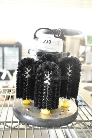 Brand new MO50 metal glass washer with black brushes, 100/115V, 1 phase. Tag indicates auction lot number 239.