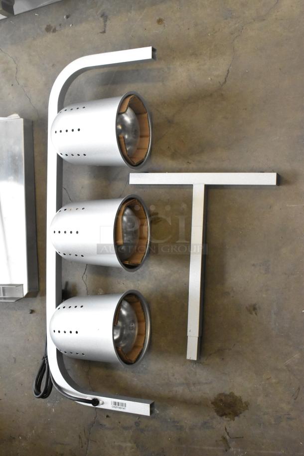 Avantco 177W63 heat lamp with 3 bulbs, T-legs, and funnel cake fryer piece, new scratch and dent condition.