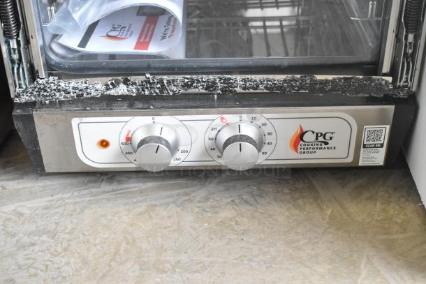 BRAND NEW Cooking Performance Group 351COQT3A electric convection oven with broken door glass; features thermostatic controls.