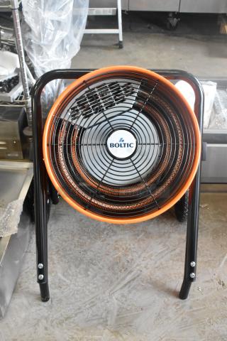 Brand new Boltic SHAG-K07F metal floor electric heater, 208V, 1 phase, minor scratch, orange accents, front view.
