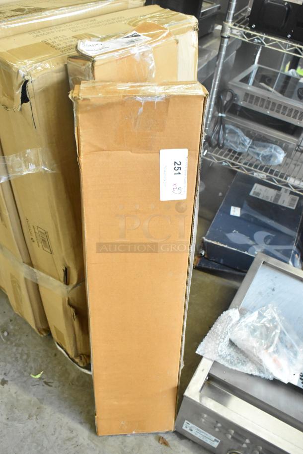 2 new 600BDR30 Regency 30" stainless steel beer drip trays with rinsers, in original packaging. Auction tag "251" visible.