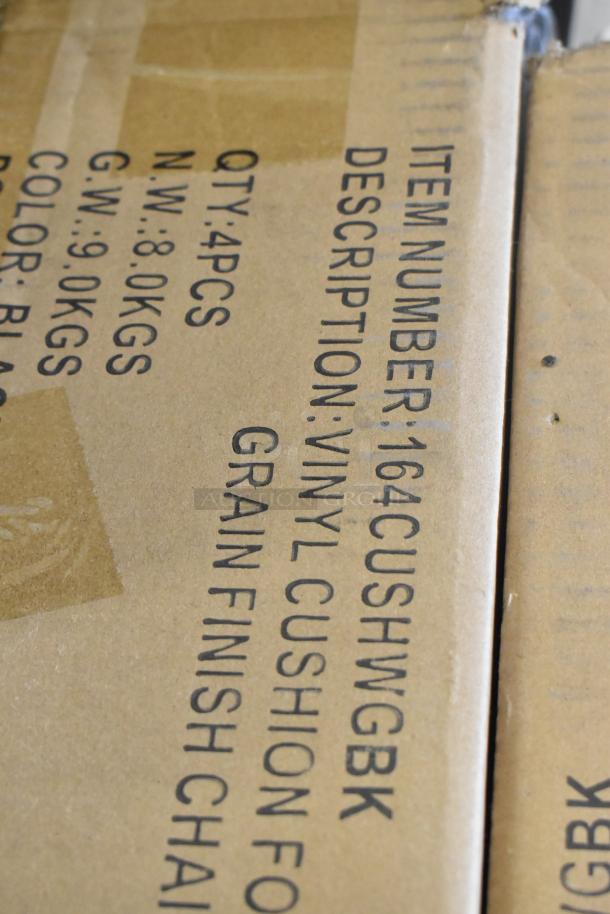 Boxes of 4 Lancaster Table & Seating 164CUSHWGBK black vinyl padded chair seats. New, scratch and dent condition.
