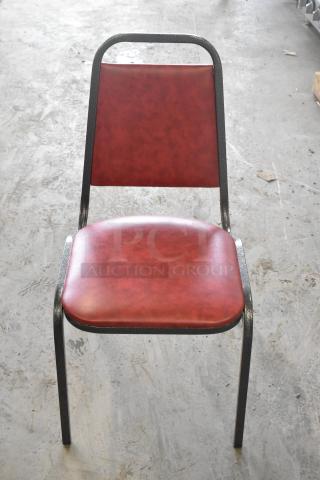 36 BRAND NEW SCRATCH AND DENT! Flash Furniture FD-BHF-2-BY-VYL-GG Hercules Burgundy Vinyl Trapezoidal Back Stackable Banquet Chair with Silver Vein Frame and 1 1/2