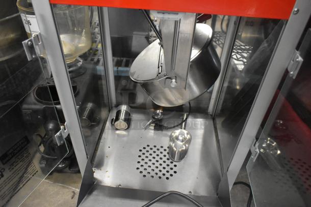 Carnival King PM1360 12 oz. popcorn machine, new scratch and dent, 120 volts, commercial use, shiny stainless steel interior.