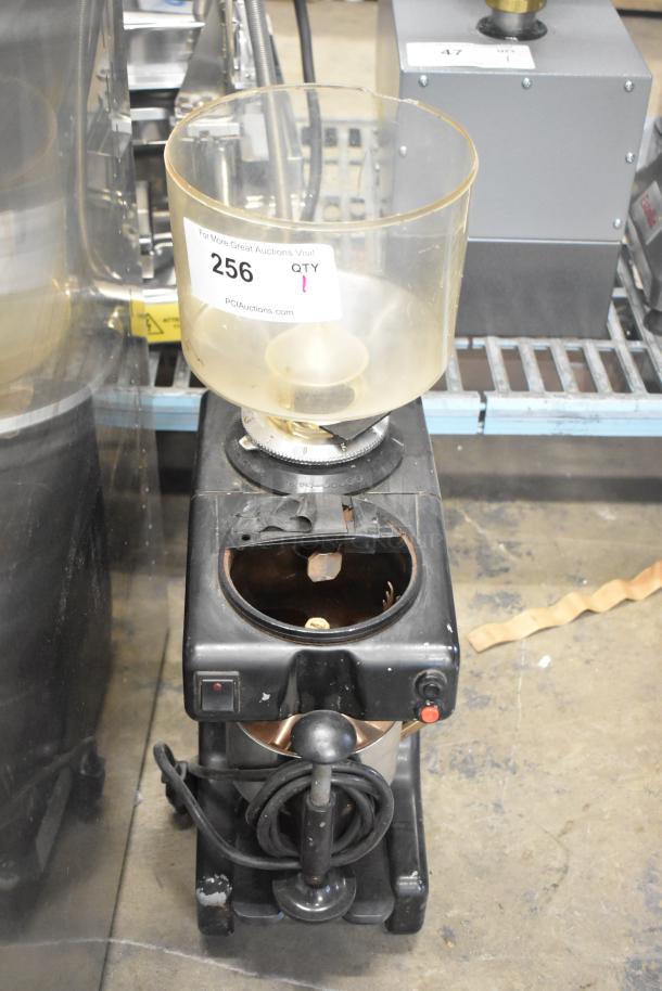 Bregani Metal Commercial Countertop Espresso Bean Grinder, missing lid, 115 volts, 1 phase; label with "256 QTY 1."