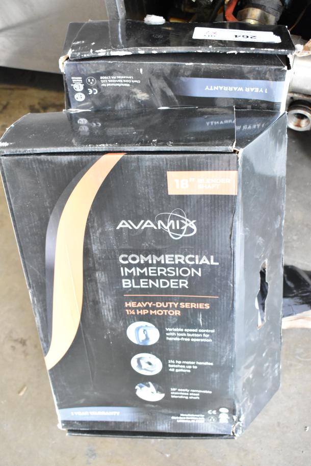 AvaMix 928IBHD18 18" heavy-duty immersion blender in original packaging. New condition, 1 1/4 hp motor, 120 volts, 1-phase.