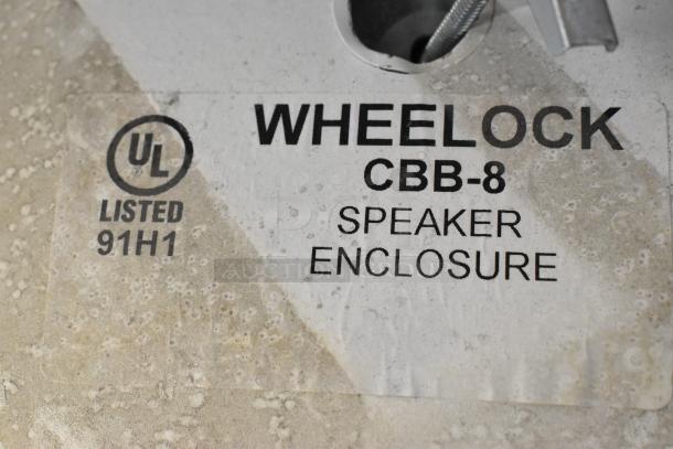 Wheelock CBB-8 Speaker Enclosure, UL Listed 91H1, shown with label indicating model and certification.