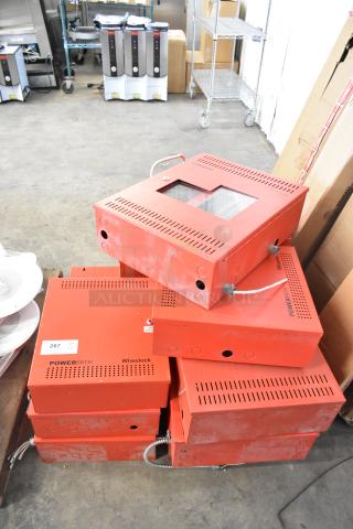 12 Wheelock PowerPath SP40S red metal fire and emergency audio-visual systems. Minor wear. Includes labels with model and brand.