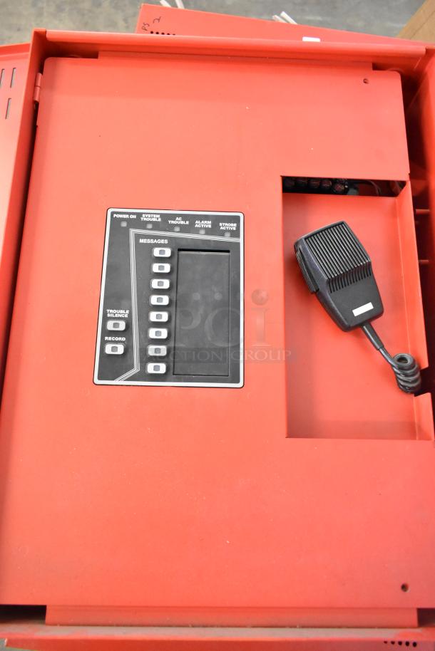 12 Wheelock PowerPath SP40S red metal fire and emergency audio-visual systems, featuring control panel and mic, excellent condition.