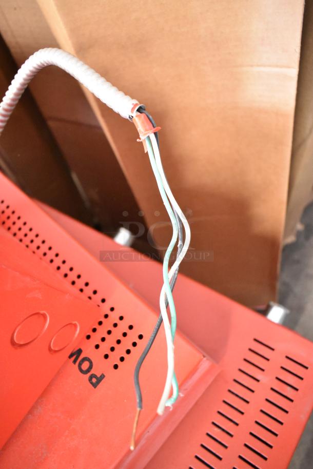 Red Wheelock PowerPath SP40S fire and emergency audio-visual system. Includes wiring and ventilation slots, set of 12 units.