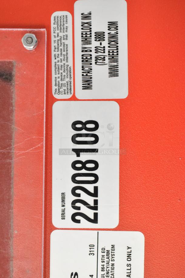 12 Wheelock PowerPath SP40S red metal fire and emergency audio-visual system; serial number 22208108.