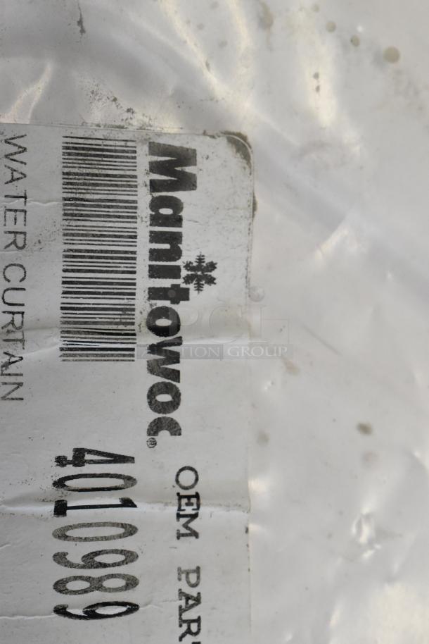 Manitowoc 4010989 water curtain label on packaging, showing OEM part for ice machine. Appears new with minor scratches.