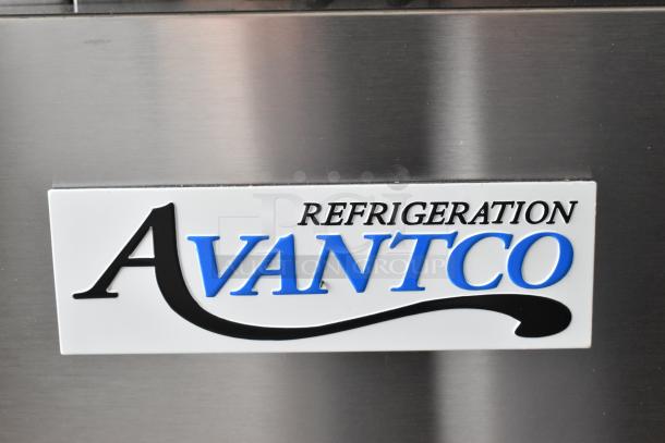 Avantco 178APPT71HC stainless steel commercial pizza prep table label, indicating refrigeration.
