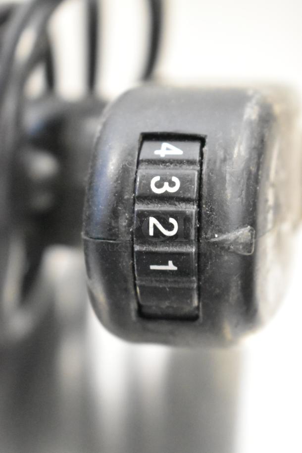 Waring WSB Immersion Blender dial showing speed settings 1-4. Black handle, 120 volts, 1 phase. Used condition.