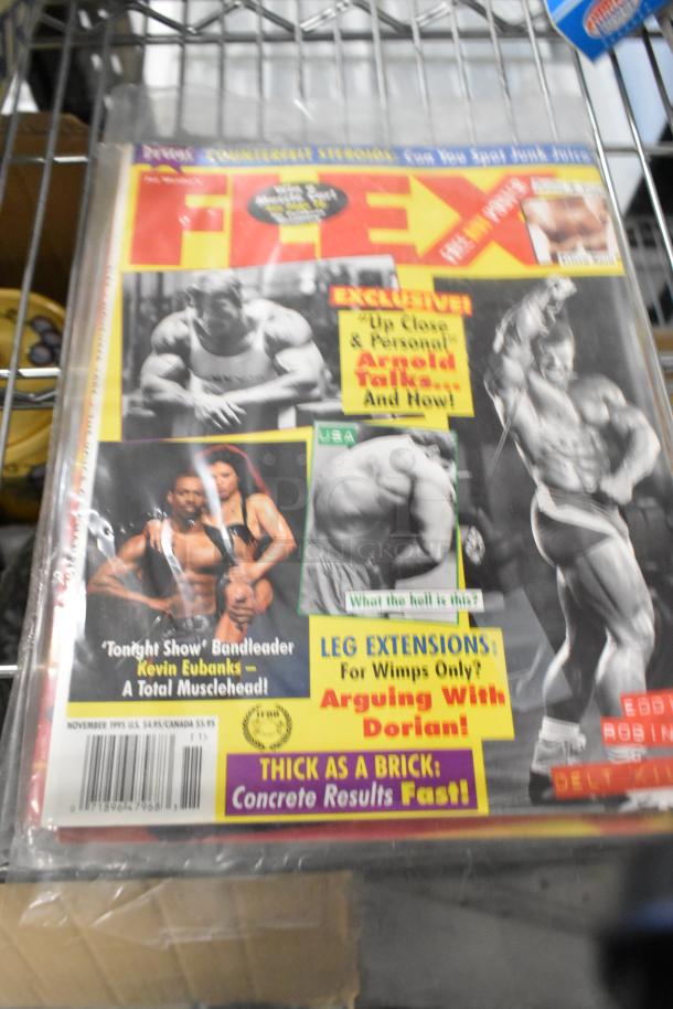 Magazine cover titled "FLEX" featuring bodybuilders, November 1995 issue. Slight wear, vibrant colors, with barcode visible.