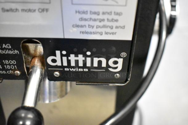 2016 Ditting KR1203 SB metal coffee grinder, commercial countertop model, Swiss-made, 120V, 1 phase, visible brand label.