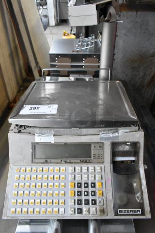 Bizerba BS 100 Metal Countertop Food Portioning Scale with keypad, display screen, and scale plate; used condition.