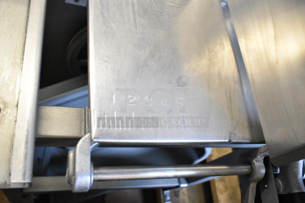 Hobart 6801 Metal Commercial Meat Saw, floor style, visible numbered guide. Model 6801, 200-230V, 3 phase.