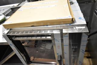 BRAND NEW SCRATCH AND DENT! 2024 Moffat E35D6-26-P263 Turbofan Stainless Steel Commercial Single Deck Full Size Electric Digital Convection Oven with Steam Injection. See Pictures for Broken Glass Door. 208 Volts, 3 Phase - Item #1222928