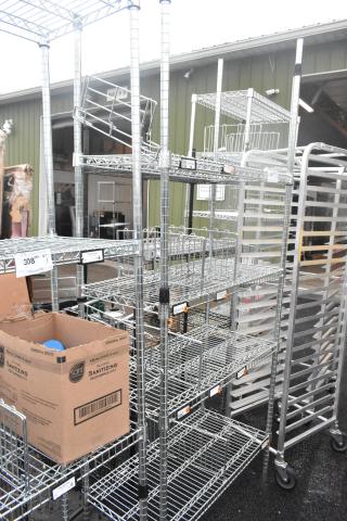 Chrome finish 4-tier wire shelving unit in excellent condition, with buyer responsible for dismantling.