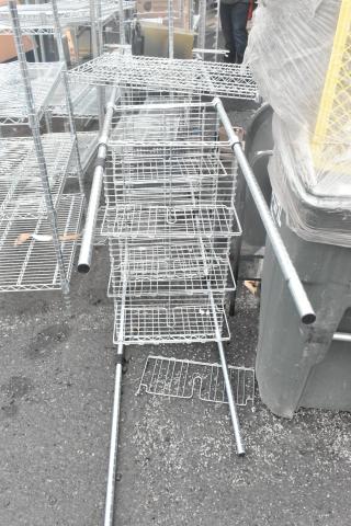 Chrome finish 3-tier wire shelving unit, disassembled. Buyer to dismantle. Consider freight for shipping.