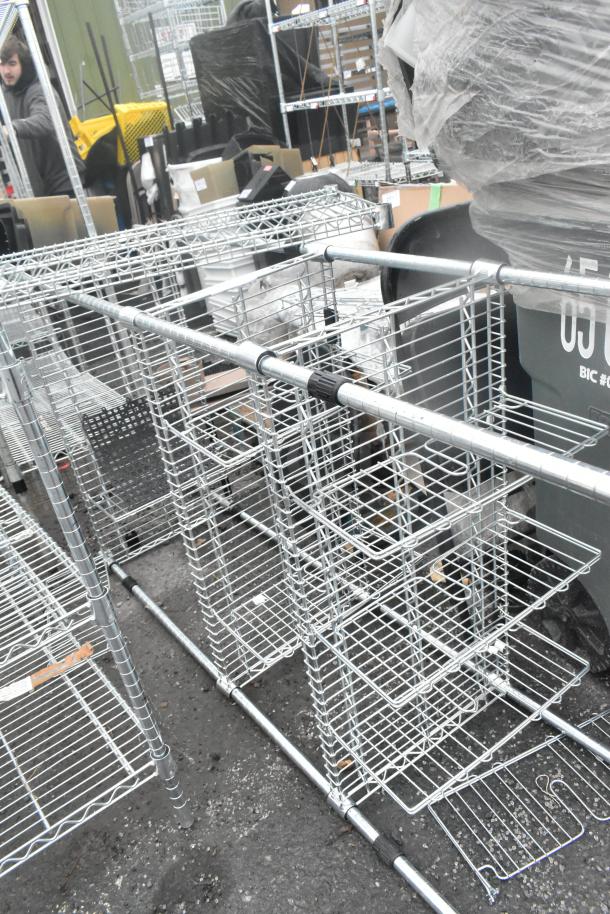 Chrome finish 3-tier wire shelving unit. Requires dismantling by buyer. Consider freight charges.