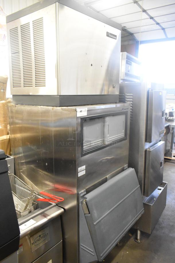 Scotsman CME656AS-32F stainless steel commercial ice machine on Follett ice bin. 208/230V, 1 phase, used condition.
