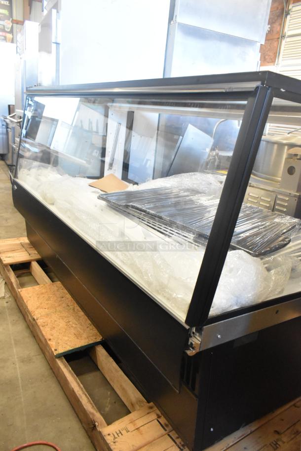 Federal Metal Floor Merchandiser Display Case with glass front, black finish, excellent condition, trays included.