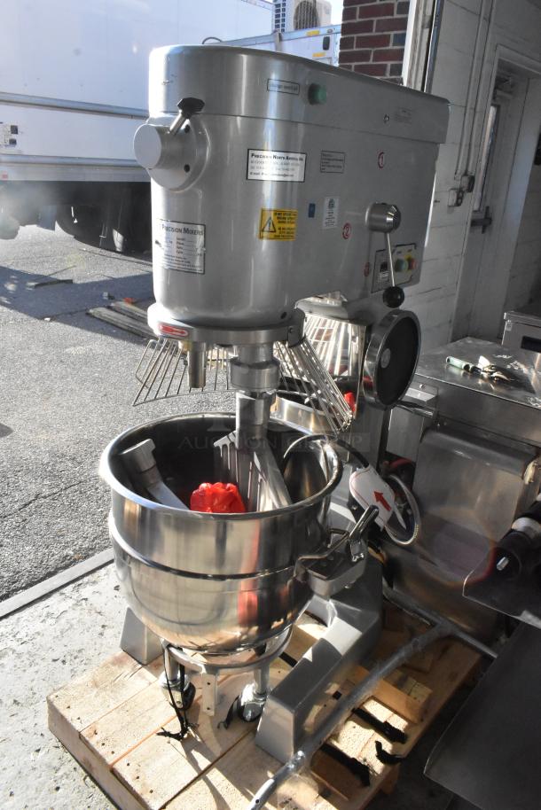 Brand new 2025 Precision Mixers HD-60.3, 60 Qt mixer, bowl guard, 2 paddles, 220V, 3-phase; slight scratch and dent.