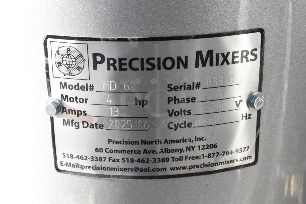 BRAND NEW 2025 Precision Mixers HD-60.3; 60 Qt. mixer with bowl, guard, 2 paddles. 220V, 3-phase; scratch and dent condition.