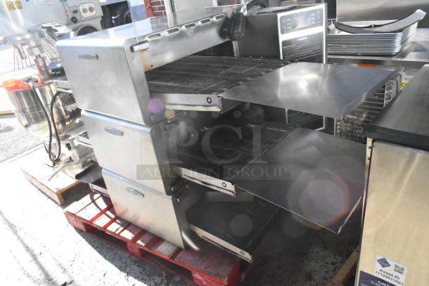 Three Turbochef HhC2020 stainless steel rapid cook conveyor ovens, electric, 208/240V, 3-phase, commercial use.