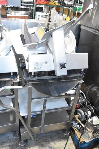 Bizerba SE 12 US commercial meat slicer with blade sharpener, stainless steel stand, 120V, 1 phase, excellent condition.