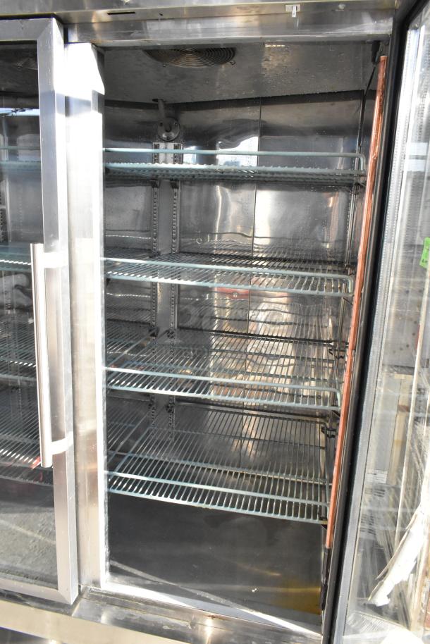 SABA ST-47RG stainless steel 2-door commercial cooler with poly coated racks, 115V, 1 phase, clean interior, excellent condition.
