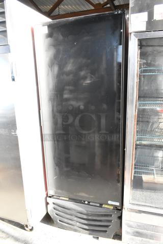 Imbera G319 metal commercial single door reach-in cooler, features poly-coated racks, 115 volts, 1 phase, minor wear.